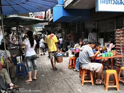Fast Food Outdoor Cafes on a Bangkok Street