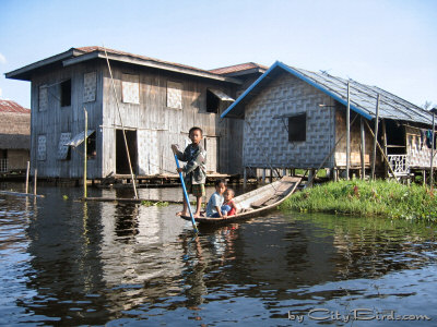 Water Travel Most Common Around the Lake Inle Area of Burma, Intha Children Learn Rowing Early