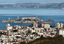 A View of Alcatraz Island taken from Twin Peaks.  Photographed using a Canon SX40 HS camera.