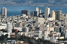 A View of portions of San Francisco's  Russian Hill, Nob Hill and Telegraph Hill with Coit Tower in the upper-center of the picture taken from Twin Peaks.  Photographed using a Canon SX40 HS camera.