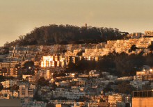 Sunrise Over Mt. Davidson (the highest natural point in San Francisco at 928 feet (283 m), with the Upper Portion of the Cross Visible