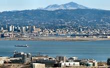 A View of Oakland, CA with the San Francisco Waterfront in the foreground and Mt. Diablo in the background, taken from Twin Peaks.  Photographed using a Canon SX40 HS camera.
