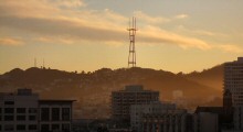 A Colorful Winter Sunset Showing Twin Peaks and Mount Sutro Tower, San Francisco