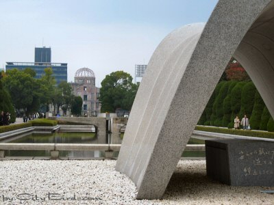 The Cenotaph Aligns with the Peace Flame and the Atomic Dome