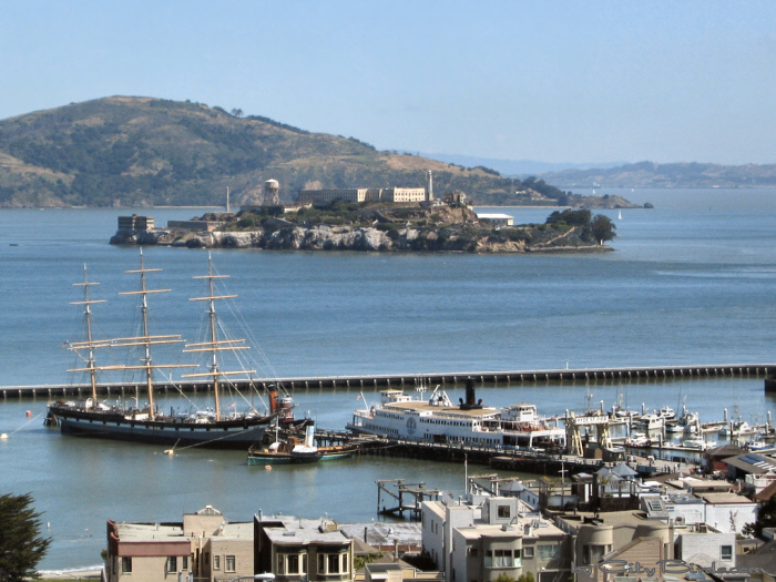 Alcatraz and Hyde Street Pier.