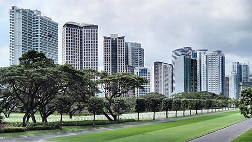 Partial View of Manila American Cemetery & Surrounding Skyscrapers