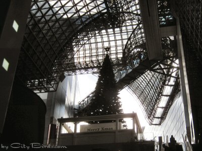 The Interior of Kyoto Station Decked out for Christmas