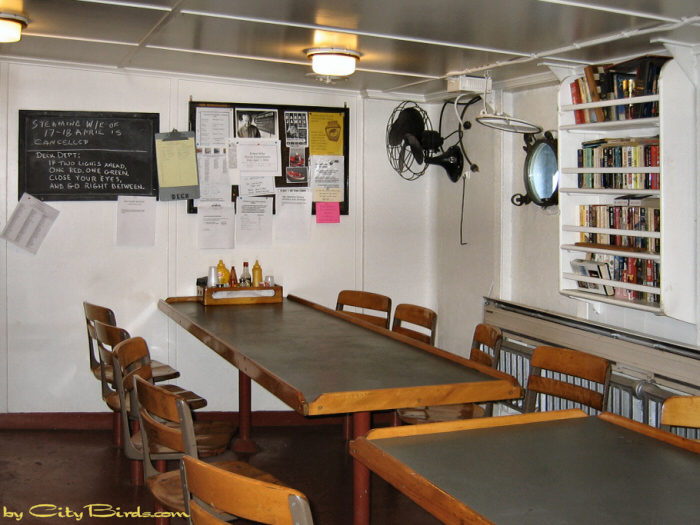 A mess facility on Liberty Ship, SS Jeremiah O'Brien.  There was a Crew Mess, a Gunner's Mess and an Officer's Mess.  A City Birds digital photo.