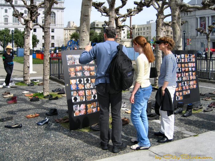 Empty Boots Iraq War Memorial, San Francisco.  A City Birds digital photo.