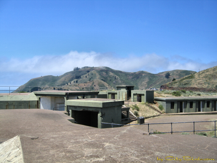 Battery Spencer Buildings at the Golden Gate Bridge.  A City Birds digital photo.