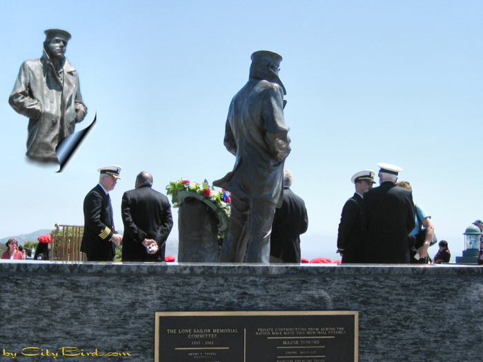 Lone Sailor Monument at the Golden Gate Bridge.  A City Birds digital photo.